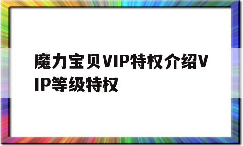 魔力宝贝VIP特权介绍VIP等级特权_魔力宝贝vip需要多少钱