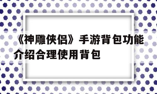 《神雕侠侣》手游背包功能介绍合理使用背包的简单介绍