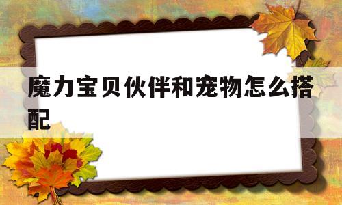 魔力宝贝伙伴和宠物怎么搭配_魔力宝贝伙伴和宠物怎么搭配装备